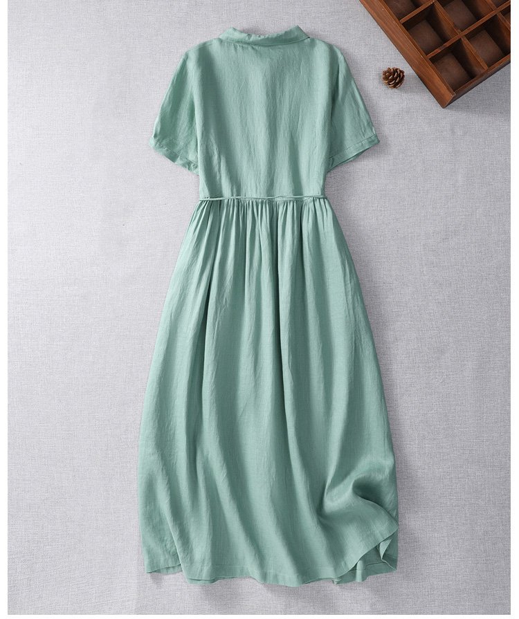 Đầm Linen Nữ Form Suông Cổ Sen, có dây buộc eo, thoáng mát Da216