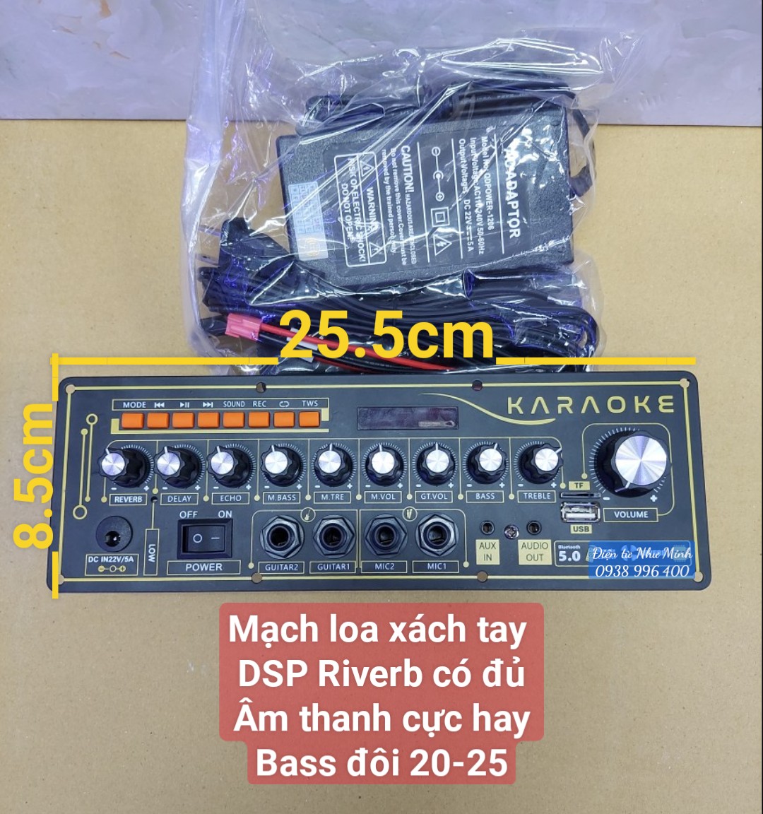 Mạch loa Ngang 25,5cm x 8,5cm Chuyên dùng Loa độ chế- Loa xách tay Bass đôi 16 -20cm