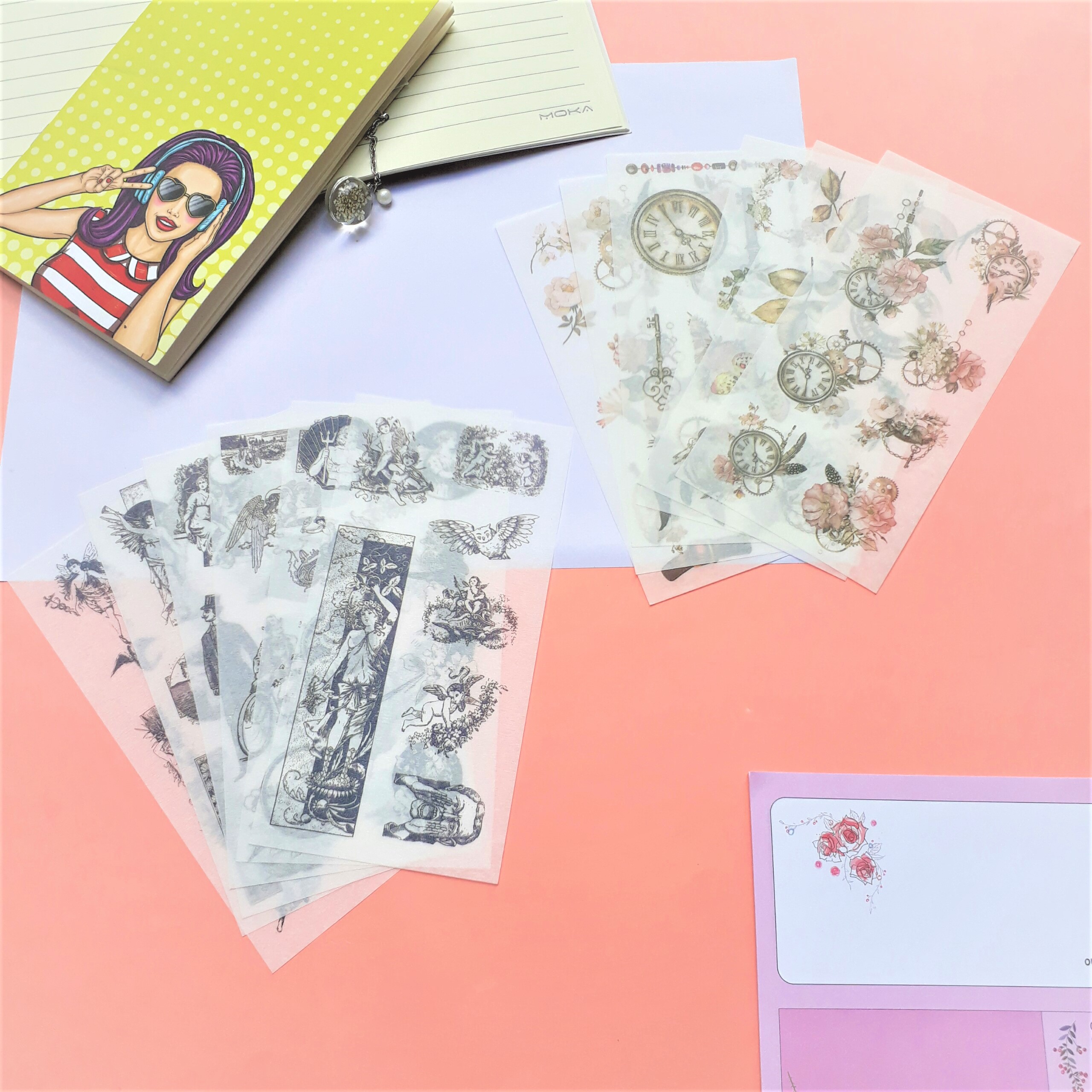 Combo 2 Bộ 6 Tấm Sticker Dán Trang Trí Thiên Thần Và Hoa Xưa