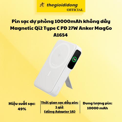 Pin sạc dự phòng 10000mAh không dây Magnetic Qi2 Type C PD 27W Anker MagGo A1654 - Hàng Chính Hãng