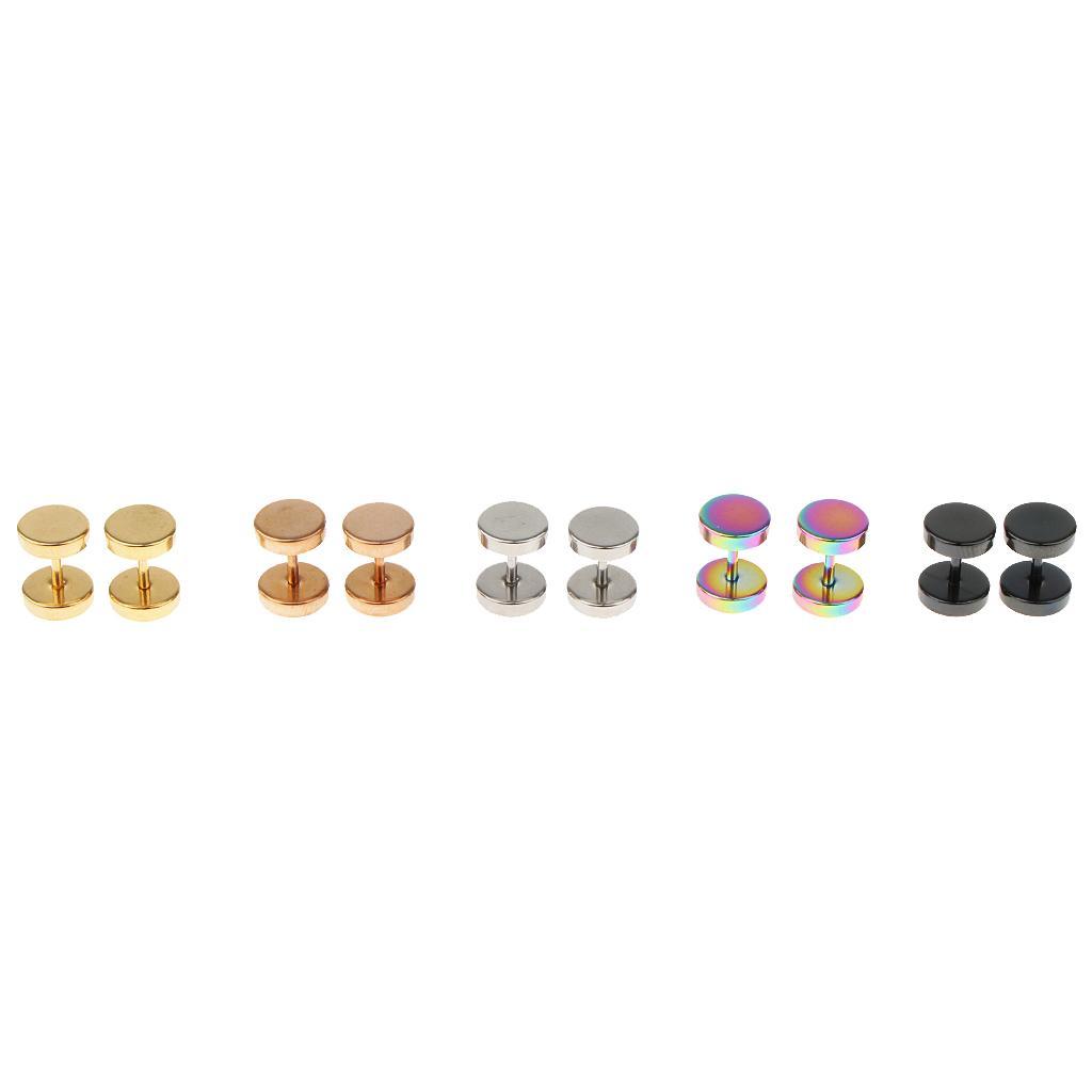5 Pairs Stainless Steel Stud Earrings Set Ear Piercing Plugs Tunnel Punk 8mm