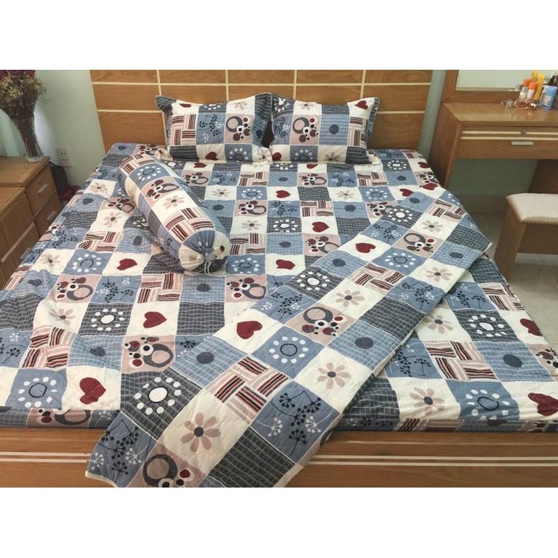 Bộ chăn ga gối Cotton Poly bọc thun và chần gòn 3 lớp nhiều mẫu 1m6x2mx20cm