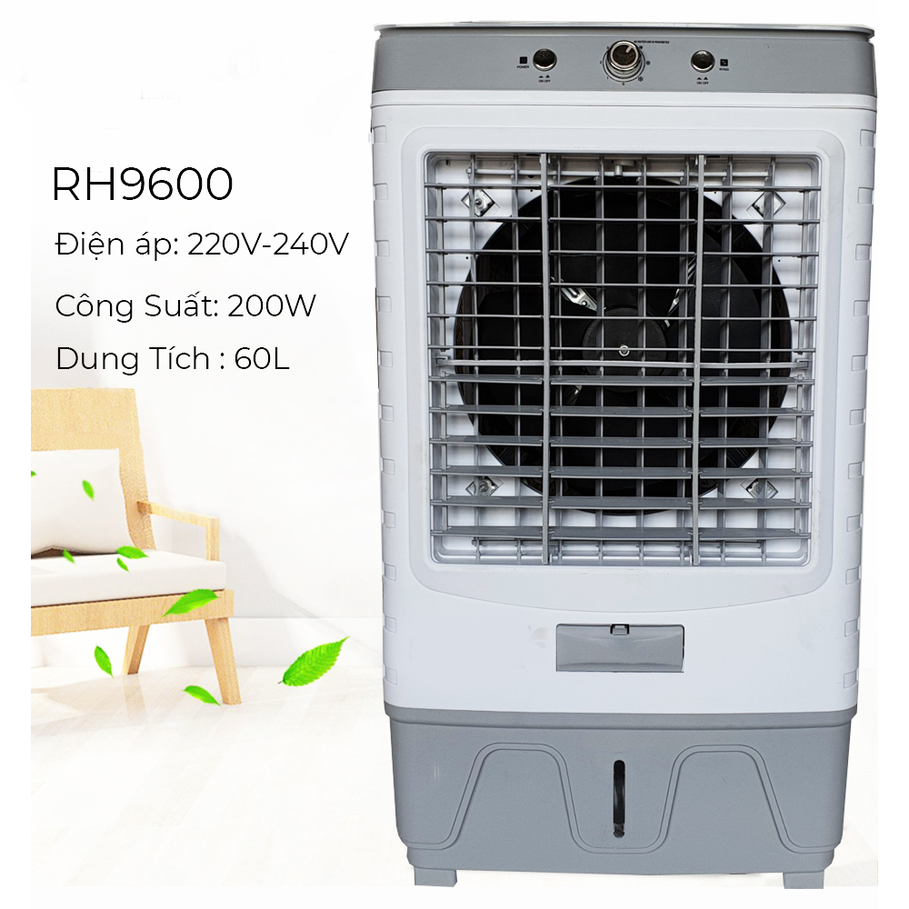 Quạt Điều Hòa Hơi Nước RH9600, Dung Tích 60L,  Máy Làm Mát Không Khí Bằng Hơi Nước, Tiết Kiệm Điện Năng,  Dễ dàng Chi chuyển.