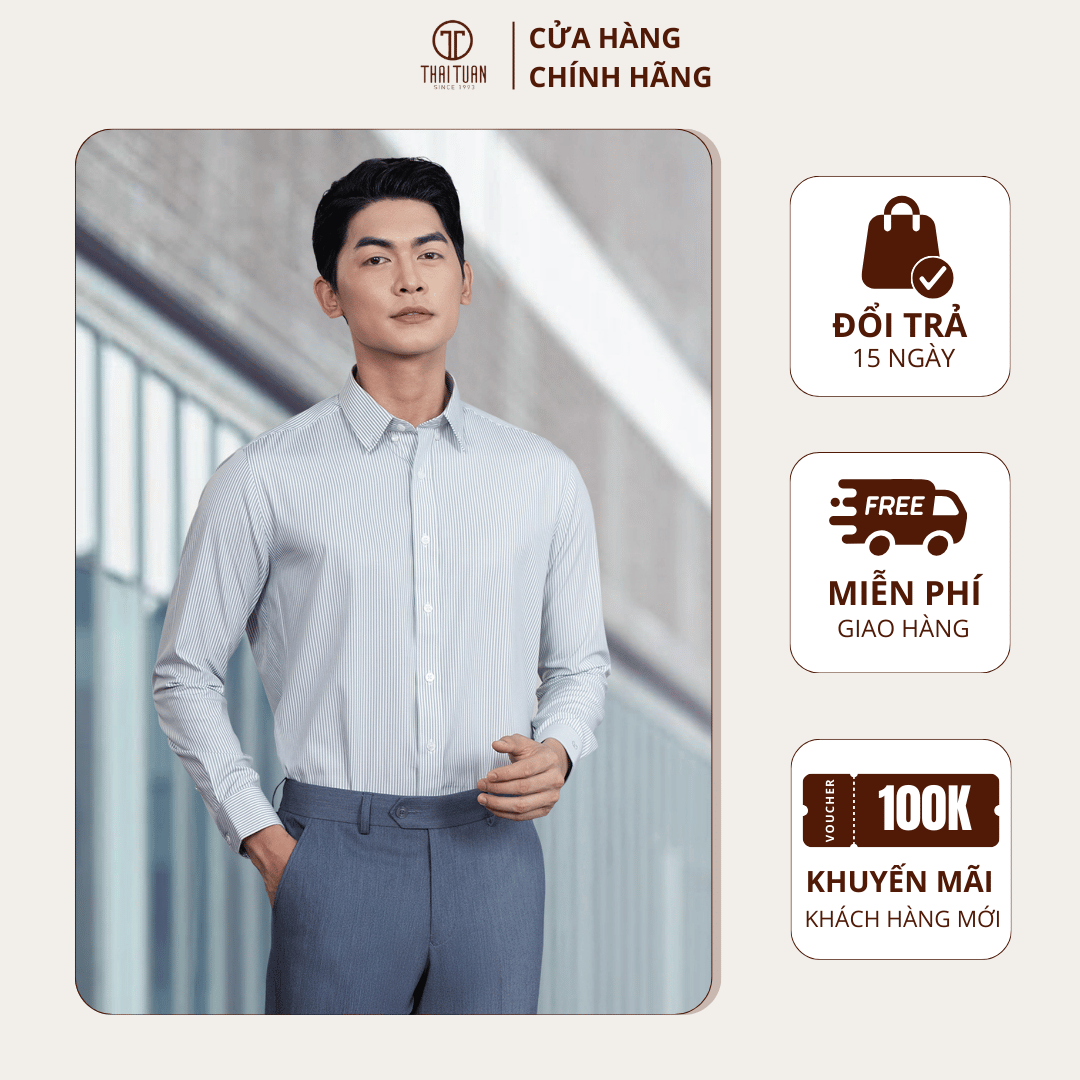 Áo sơ mi xanh rêu sọc trắng tay dài | Lịch lãm, nam tính, lịch sự - Thời trang Công Sở/Dạo phố