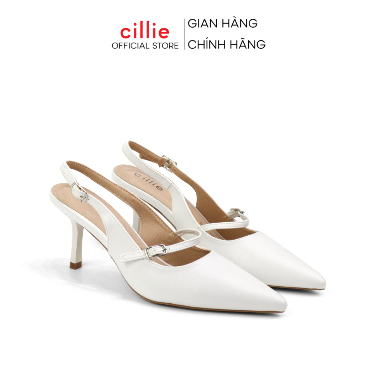 Giày Cao Gót Slingback Nữ Cillie Mũi Nhọn Mềm Mại Gót Cao Chắc Chắn 1228