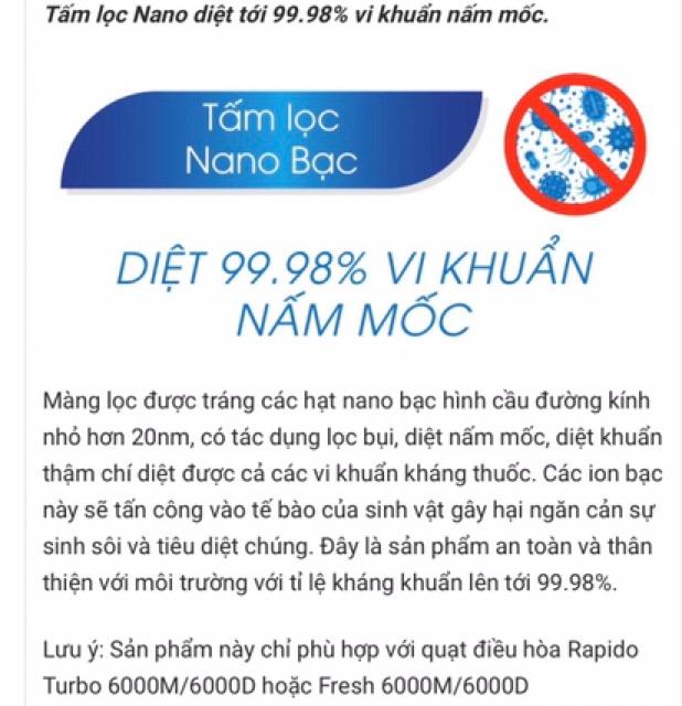 Tấm lọc Nano bạc tích hợp than hoạt tính dành cho quạt 6000M/6000D