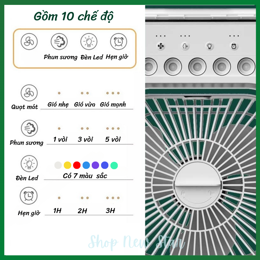 Quạt phun sương, máy điều hòa hơi nước Hàng chính hãng MINI COOLING FAN/ làm mát không khí để bàn làm việc, phòng ngủ, có thể xông tinh dầu, có ngăn đá kèm đèn led, hẹn giờ