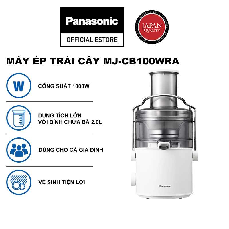 Máy ép trái cây Panasonic MJ-CB100WRA- Ép nhanh, nghiền kiệt với mâm xay 100% kim loại - Công suất 1000W- Dung tích 2.0L - Vệ sinh bằng máy rửa bát - Hàng chính hãng