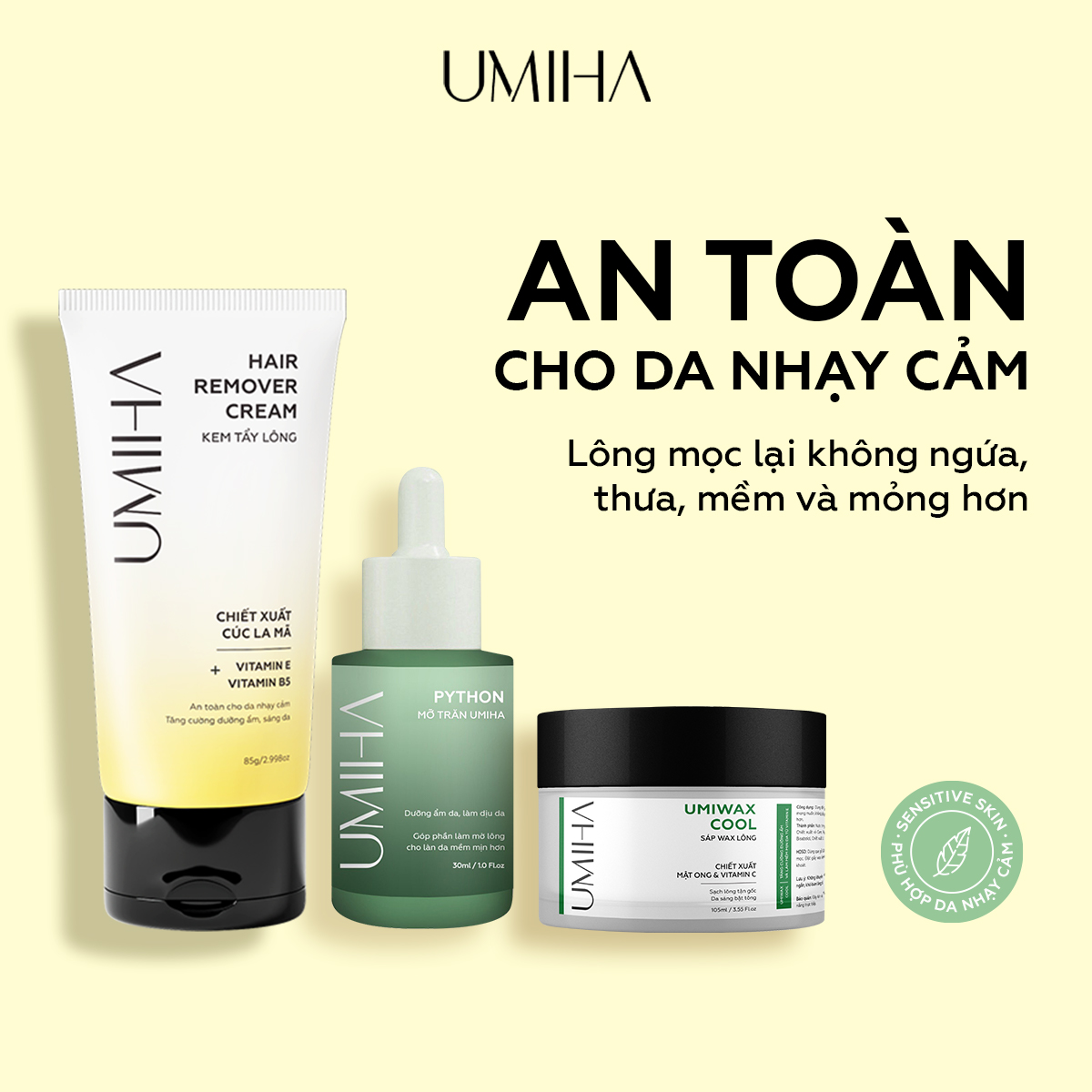 Combo Tẩy Triệt Lông Bikini Vĩnh Viễn Umiha Tại Nhà Mỡ Trăn Triệt Lông Vĩnh Viễn U Minh Hạ 30Ml &Amp; Kem Tẩy Lông Umiha 85G An Toàn Cho Da Nhạy Cảm