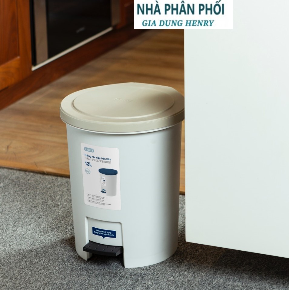 Thùng rác loại đạp tròn kèm ruột Hiro, kháng khuẩn khử mùi, ngăn mùi hôi - Hàng Inochi chuẩn Nhật ( Tặng kèm Sticker)