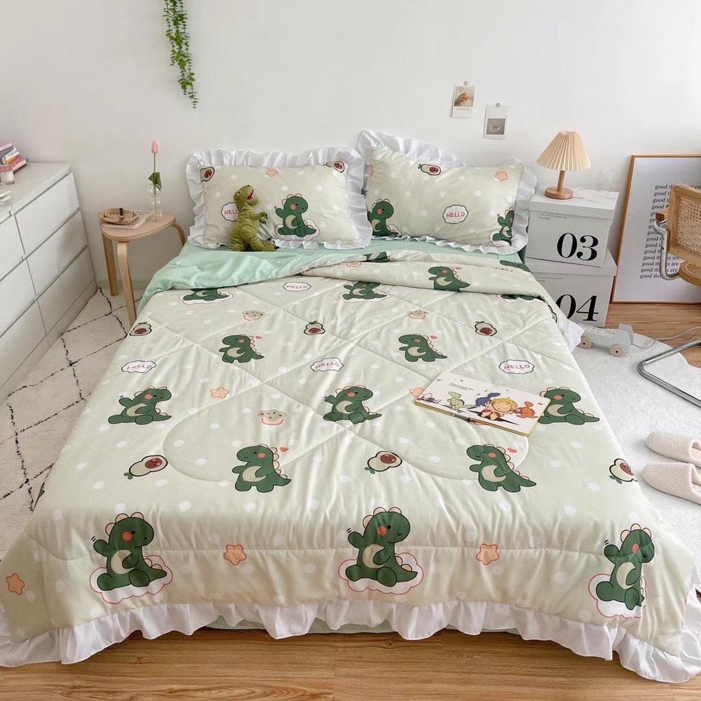 Bộ Chăn Ga Gối Cotton Đũi Bèo 4 Món Chăn Chần Hè Mẫu Mới Nhất