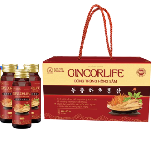 Nước hồng sâm GINCORLIFE Đông Trùng Hồng Sâm bồi bổ cơ thể, tăng cường sức đề kháng, khỏe mạnh hơn hộp 10 chai x 50ml