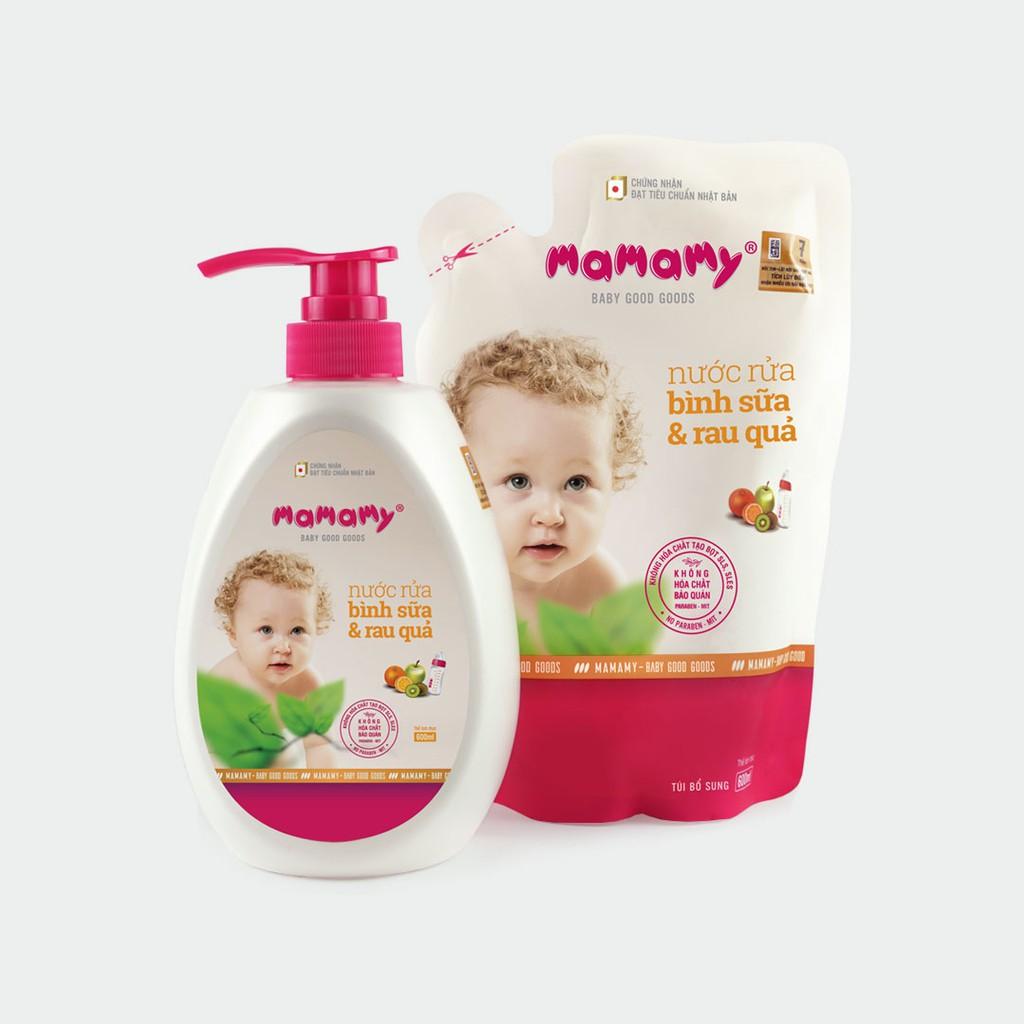 Combo 2 chai nước rửa bình sữa và rau quả an toàn cho bé Mamamy