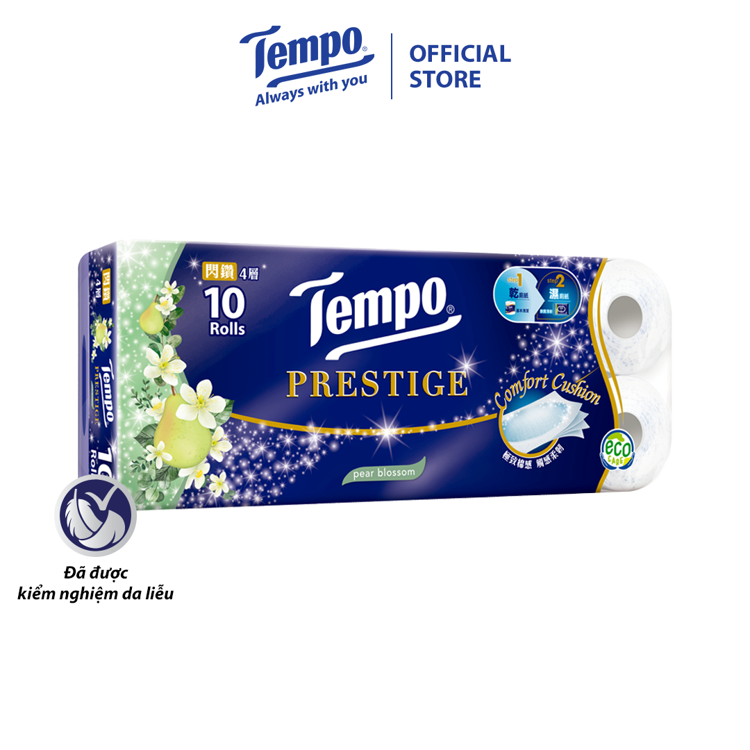 [MUA 1 LỐC TẶNG 1 GÓI BẾP RÚT] Giấy vệ sinh cao cấp Prestige Mềm Mại - 4 lớp bền dai, an toàn - Thương Hiệu Đức (Lốc 10 Cuộn)