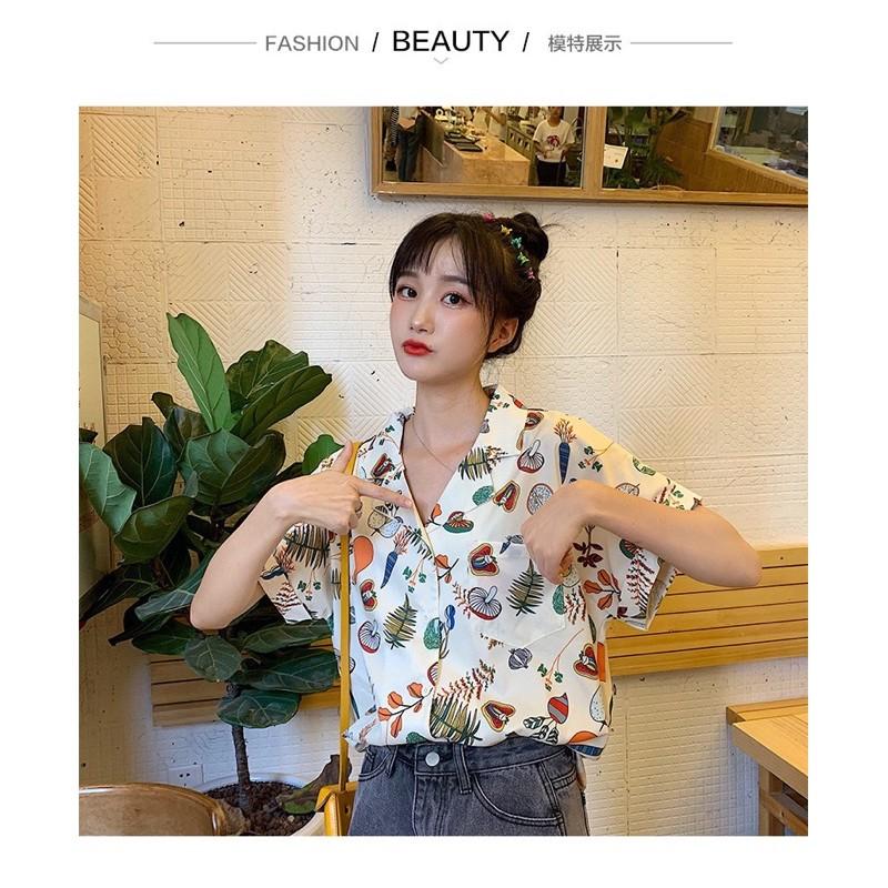 Áo sơ mi hoa lá cổ bẻ form rộng