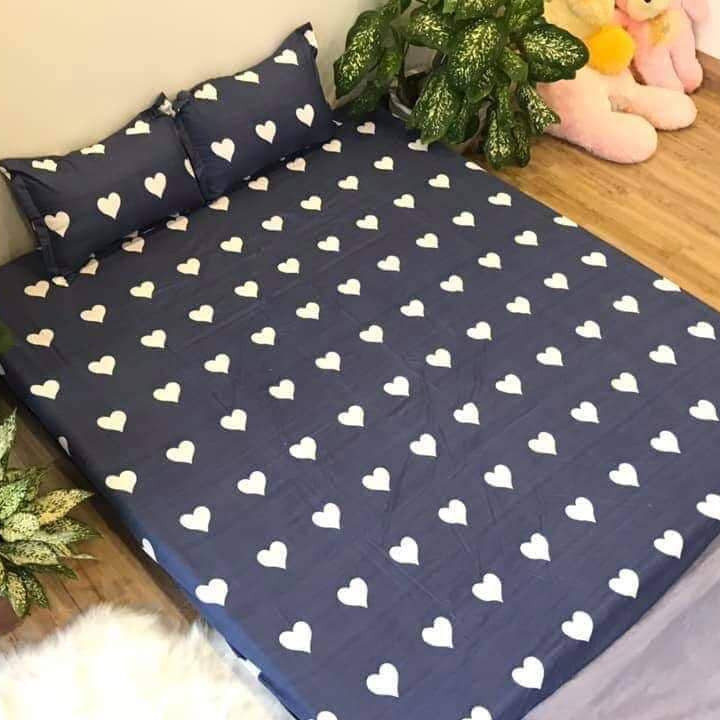 Set 3 món ga gối Poly cotton PL2 - Tim Xanh + Tặng 1 vỏ gối ôm - Tặng kèm 1 móc khóa Houston