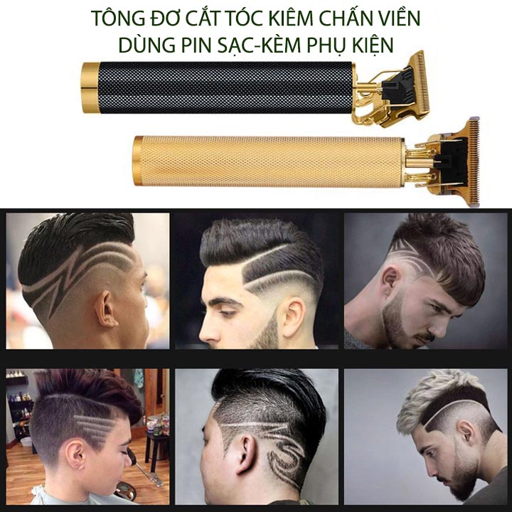 Tông đơ cắt tóc kiêm chấn viền đa năng kèm phụ kiện, dùng pin sạc