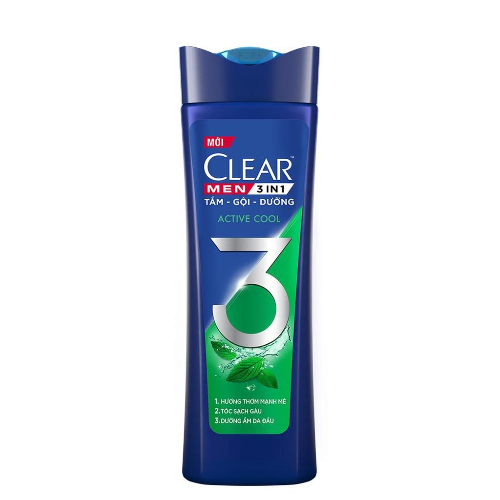 Dầu Tắm Gội Clear Men 3 Trong 1 Active Cool 70g