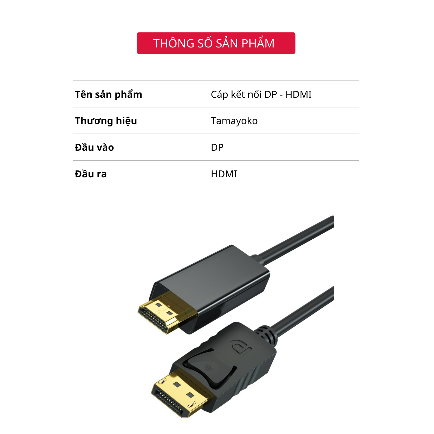 Dây Cáp Chuyển Đổi Displayport DP to HDMI Hỗ Trợ 4K 2K 1080P - Hàng Chính Hãng Tamayoko