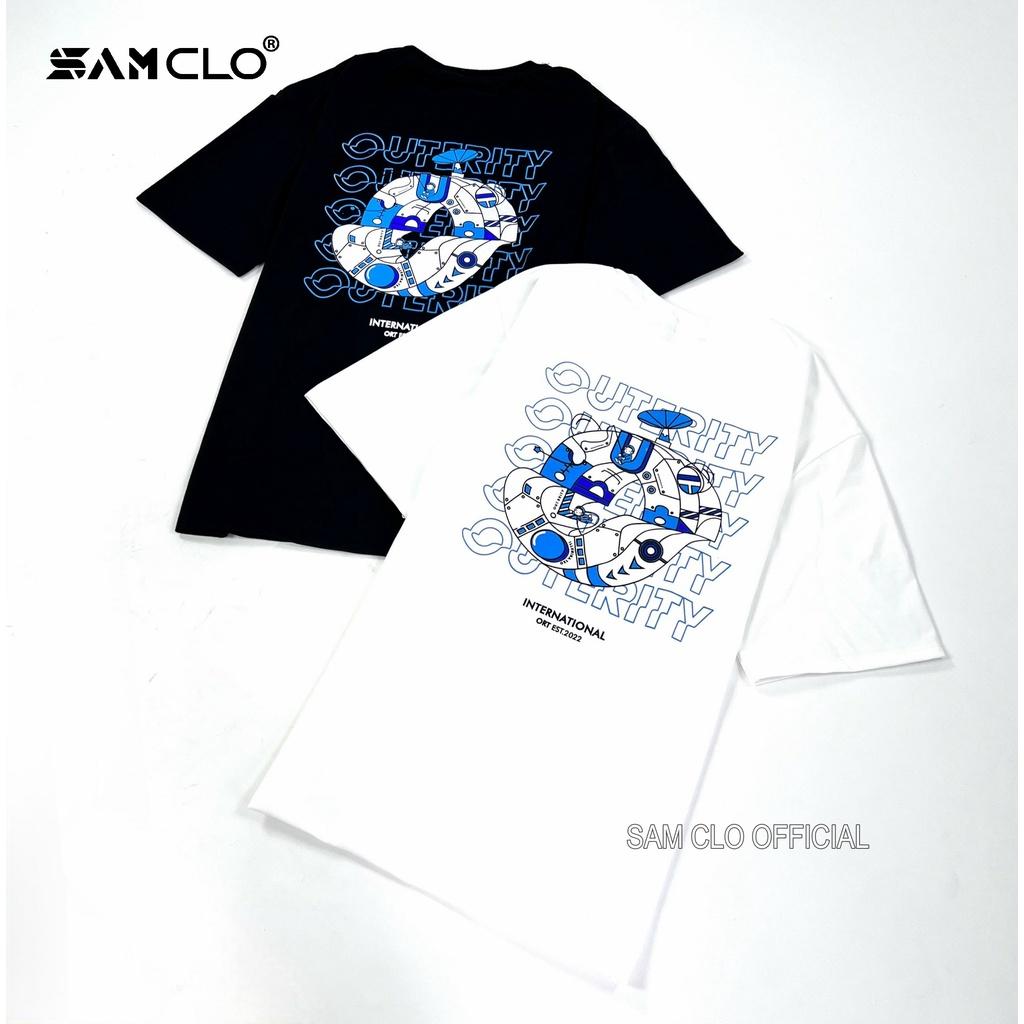 Áo phông tay lỡ nam nữ SAM CLO thun form rộng dáng Unisex - mặc cặp, nhóm, lớp in VỆ TINH outerity