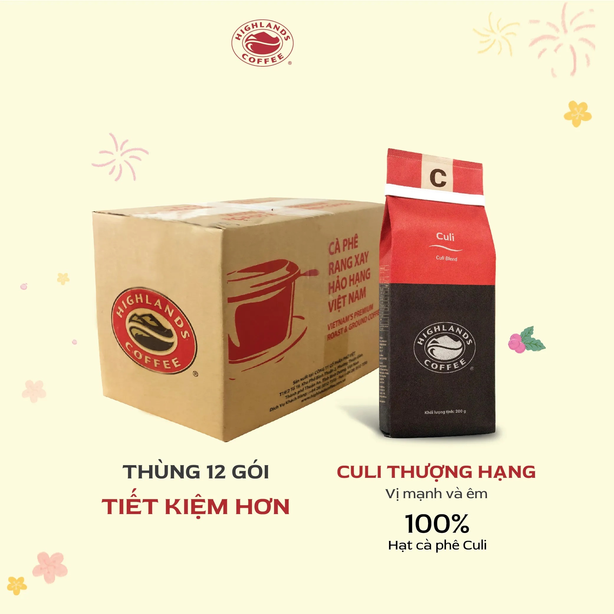 [Culi Blend] [Combo 3 gói] Cà phê Rang xay Culi Highlands coffee 200g