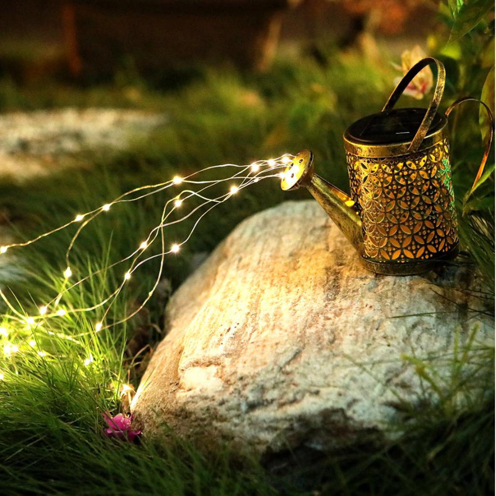 2x Outdoor Solar Watering Can with Lights for Patio Decoration