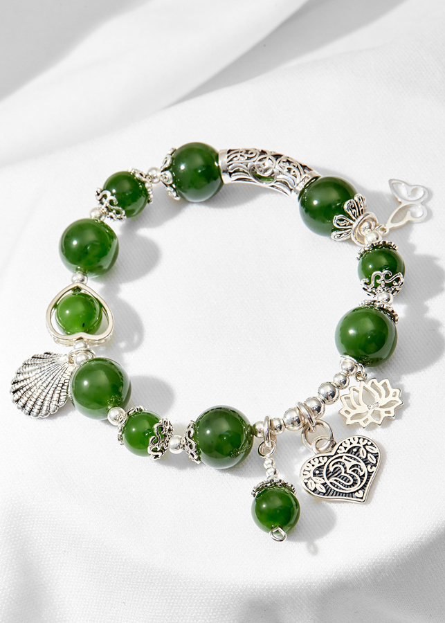 Vòng tay ngọc bích phối hoa sen Ngọc Quý Gemstones