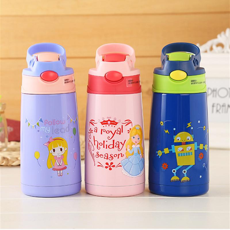 400ml Trẻ Em Inox Giữ Nhiệt Cốc Tập Uống Có Ống Hút Hình Hoạt Hình Chống Rò Rỉ Chân không Trẻ Nhiệt Bình Thermocup