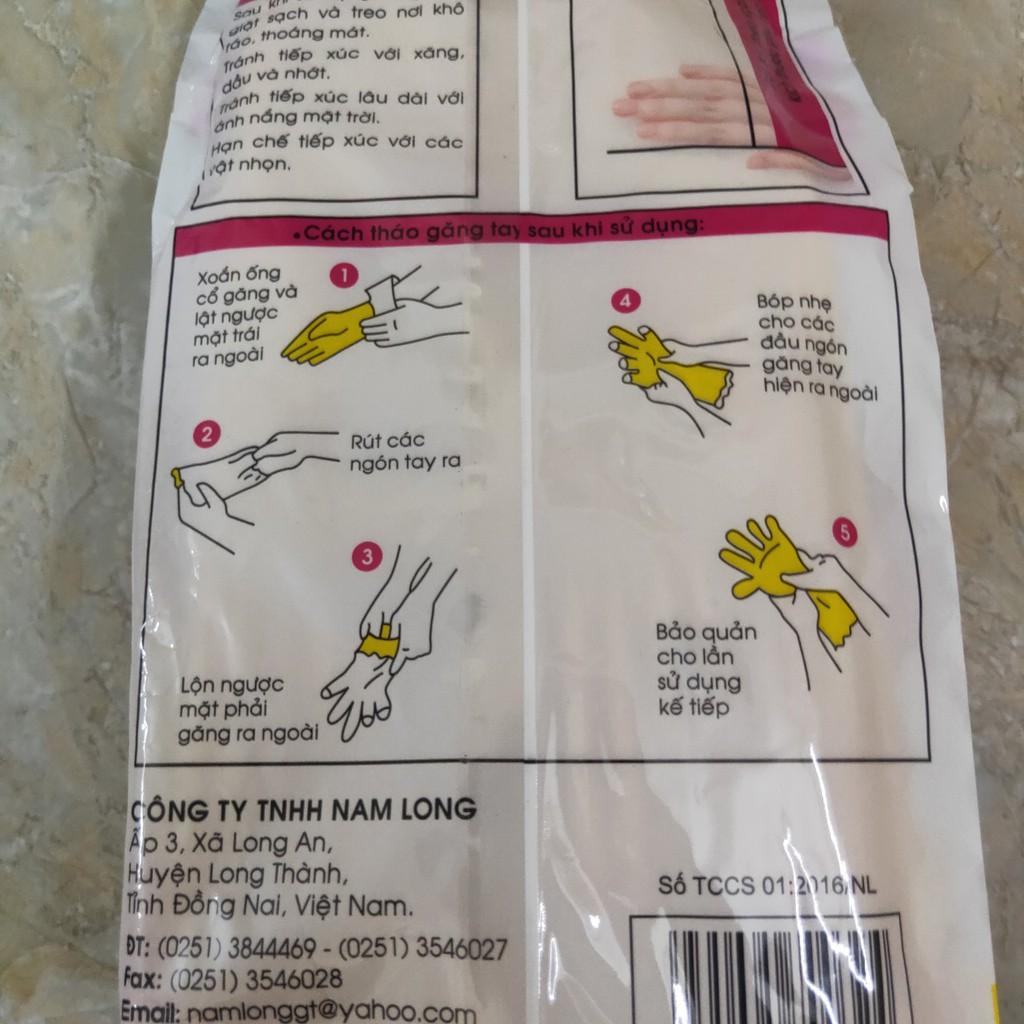 Găng tay chất liệu cao su chống nước dùng Rửa chén hoặc Giặt quần áo Rửa xe màu vàng dài 42cm