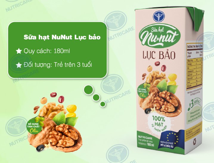 Thùng sữa nước Nunut 6 loại hạt Ngọc Lục Bảo ít đường giúp giải toả mệt mỏi bổ sung dinh dưỡng