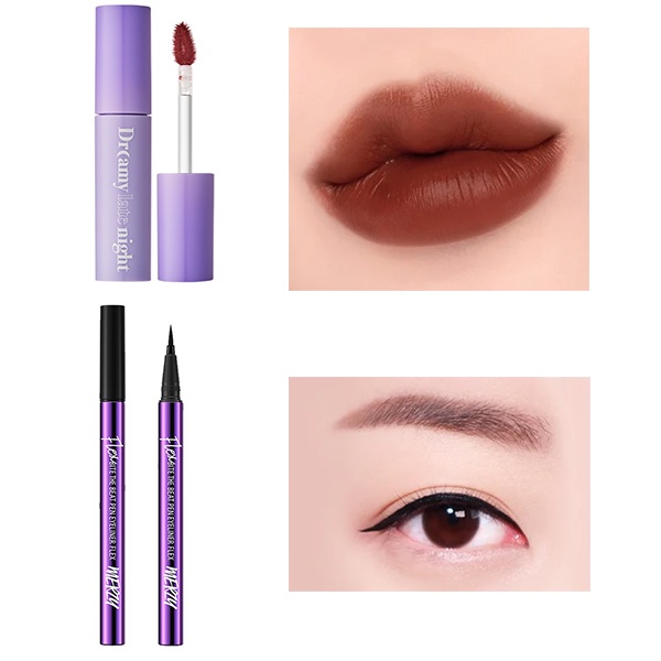 Combo Son Merzy Dreamy Late Night Mellow Tint 4g + Bút kẻ mắt nước Merzy Bite The Beat Pen Eyeliner Flex 0.6g