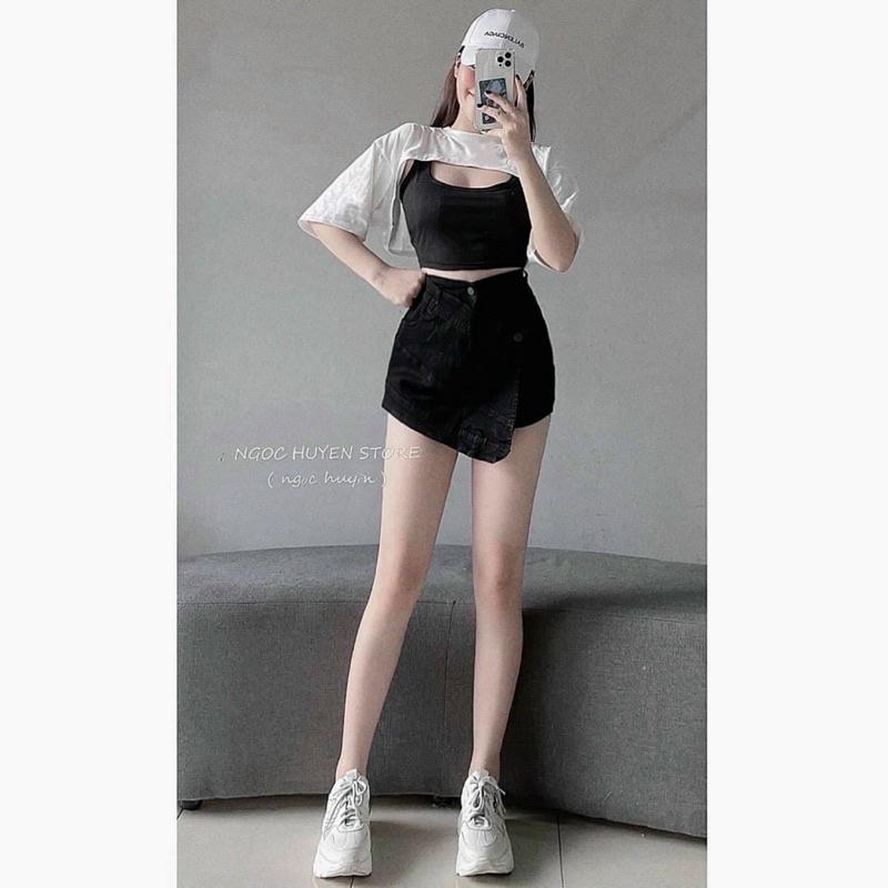 Set Áo Croptop Cổ Tròn Form Rộng Kèm Áo 3 Lỗ A5159