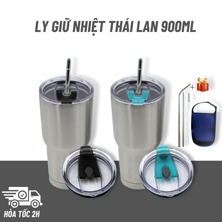 Combo Ly Giữ Nhiệt Tặng Kèm Ống Hút Inox + Túi Giữ Nhiệt + Nắp Chống Tràn + Cây Cọ Rửa