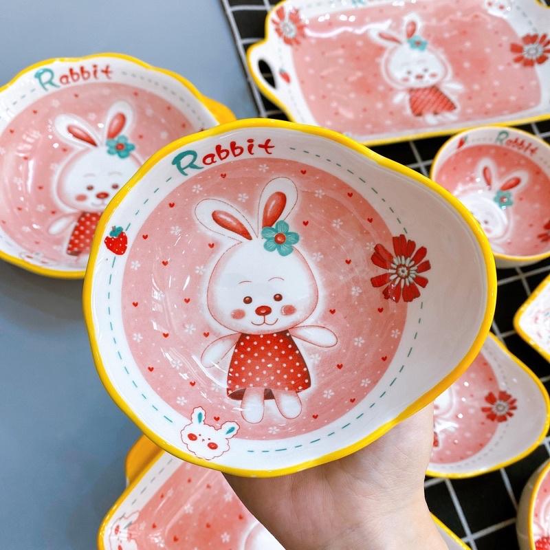BÁT ĐĨA SỨ RABIT THỎ HỒNG️BÁT ĂN DẶM