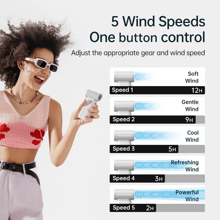 Quạt cầm tay mini Jisulife Life 9 ABS 5 cấp độ gió 3600mAh/5000mAh - Sử dụng liên tục 12h - Hàng Chính hãng