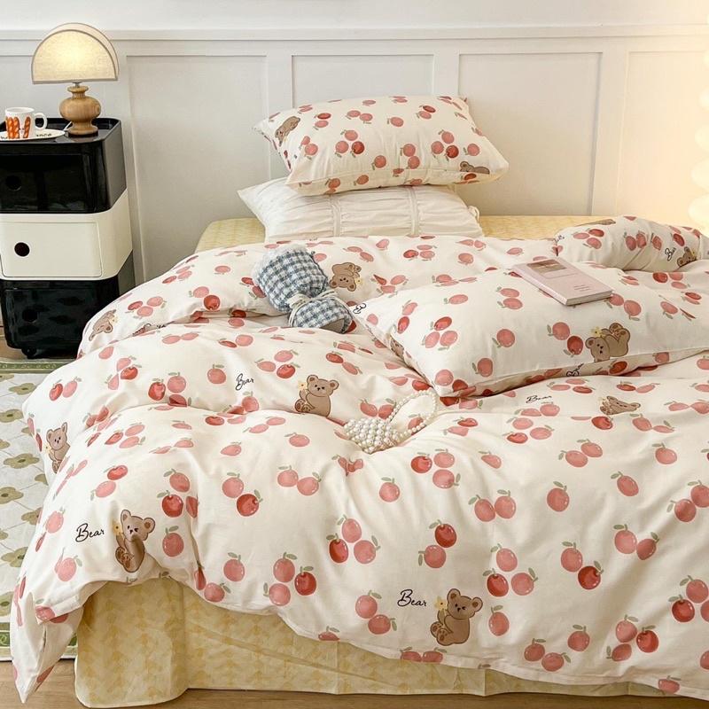 Bộ Chăn Ga Gối Living 100%cotton Hàng Nhập Khẩu Cao Cấp 4 Món Hoa Thỏ