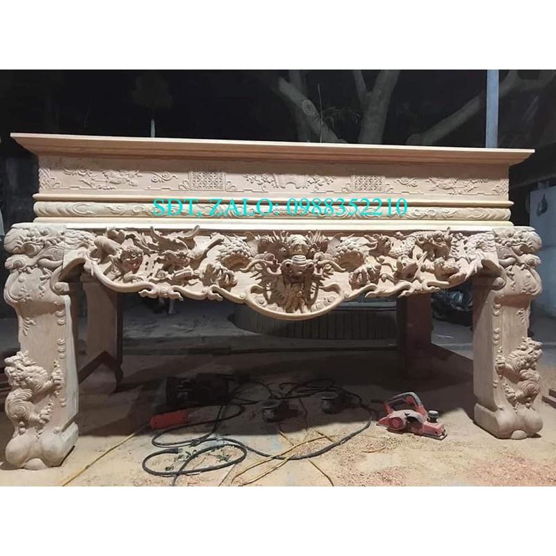 Sập thờ tứ linh gỗ gụ lào chân 20cm
