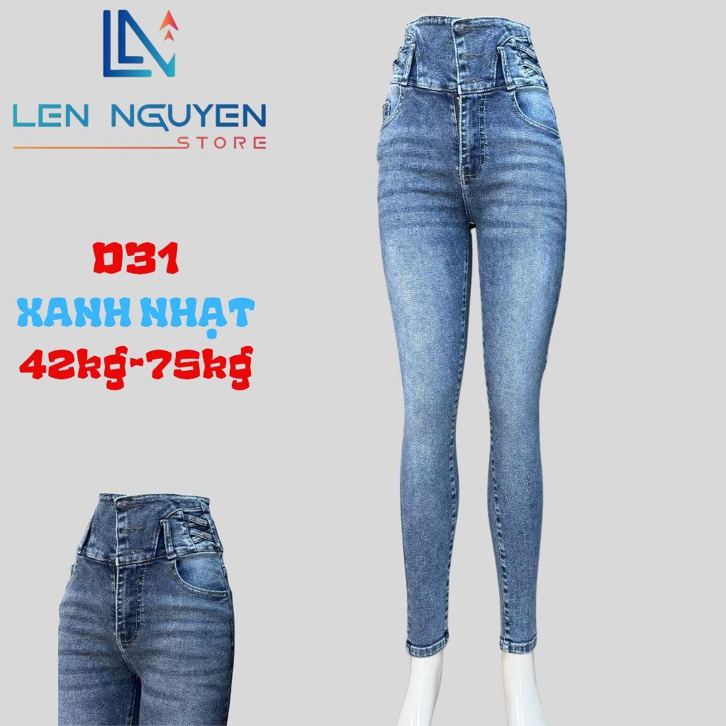 D31_Quần jean nữ, dài, lưng cao, quần bò nữ dáng ôm, quần rin nữ có big size, cho 42kg đến 75kg,LEN NGUYEN STORE - Xanh Nhạt