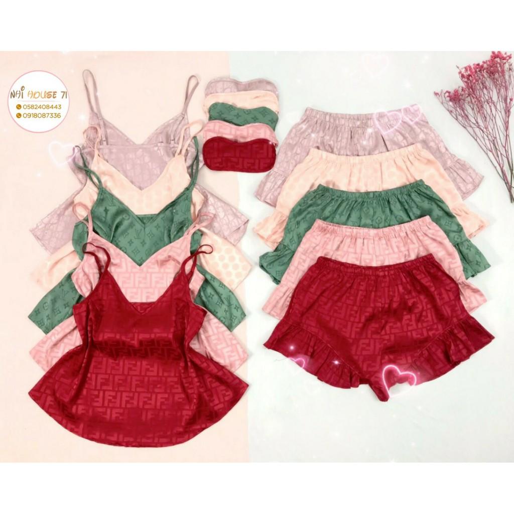 BỘ NGỦ 2 DÂY GẤM SATIN DỆT CHỮ NỔI NHIHOUSE71 QUẦN LAI BÈO TẶNG KÈM BỊT MẮT ĐÁNG YÊU FREESIZE