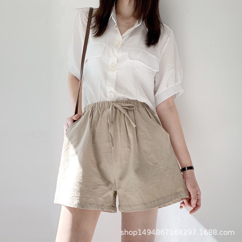 Quần short nữ quần đùi nữ cạp chun chất đũi sần nhẹ mát