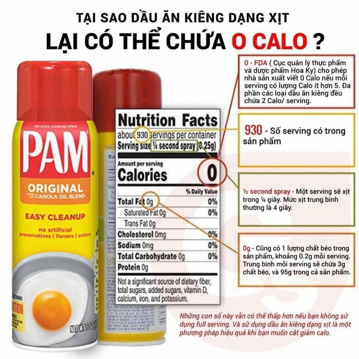 Dầu ăn kiêng Pam 0 calo 12 oz dạng xịt của Mỹ chính hãng