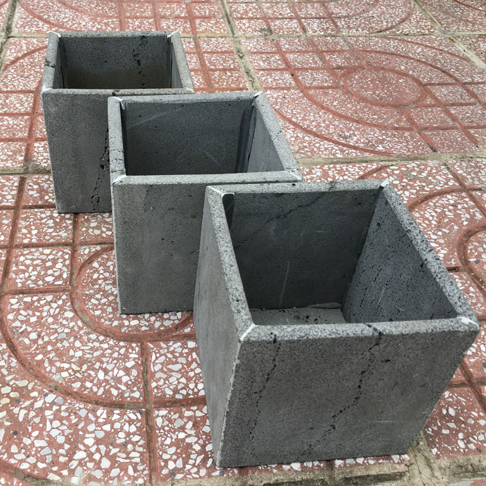 Set 3 chậu cây treo tường hình vuông 15x15x15cm bằng đá ong xám tự nhiên