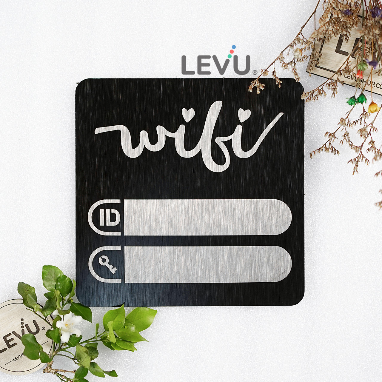 Bảng wifi nhôm alu xước đen cao cấp khắc laser trang trí quán cafe trà sữa