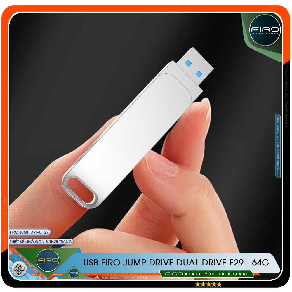 USB FIRO Jump Drive Dual Drive F29 - USB 3.1 32GB / 64GB Đầu Nối Kép Với 2 Cổng USB Type-C Và USB Type-A - Tương Thích MAC / PC Chuẩn Giao Tiếp USB 3.0 Và 2.0 - Tốc Độ Đọc 130Mb/s- Hàng Chính Hãng