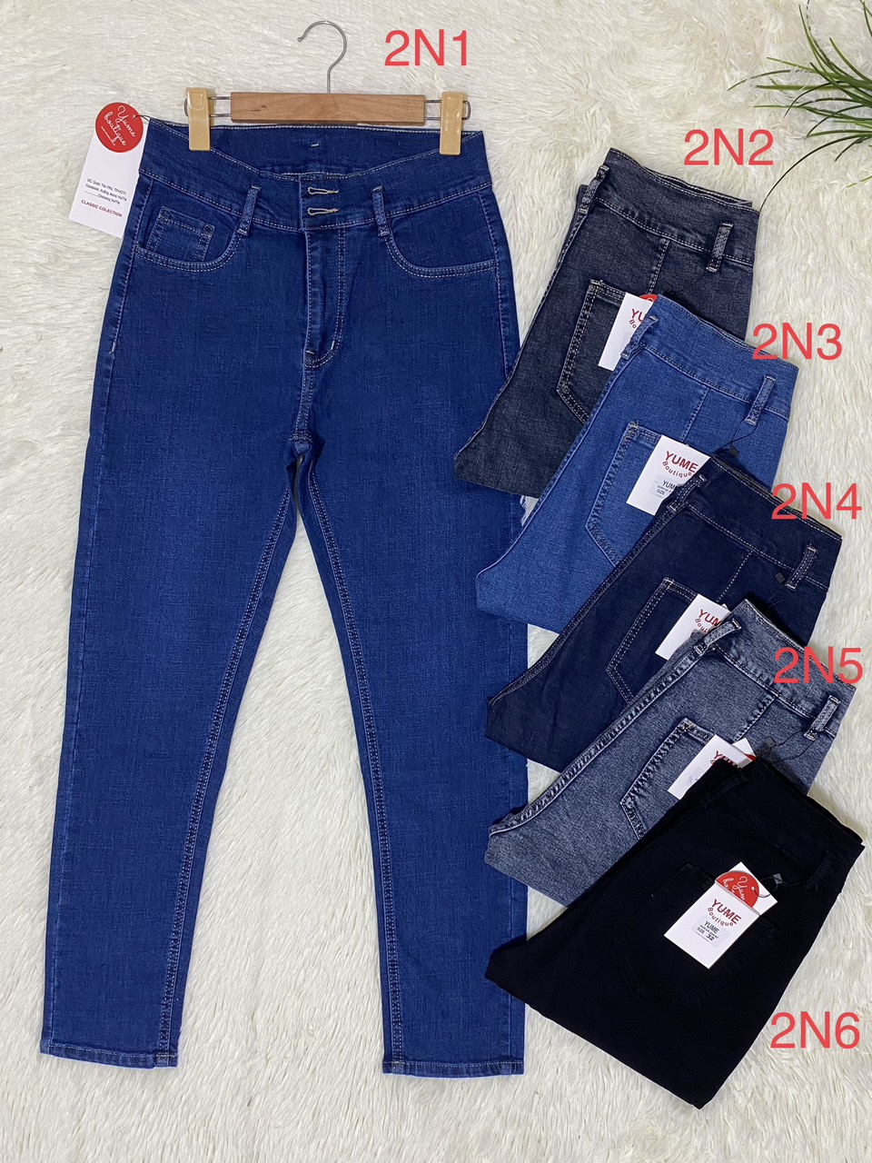 Quần jean dài lưng cao 2 nút có size 26-42 . Vải dày và co giãn. YUME JEAN BIGSIZE