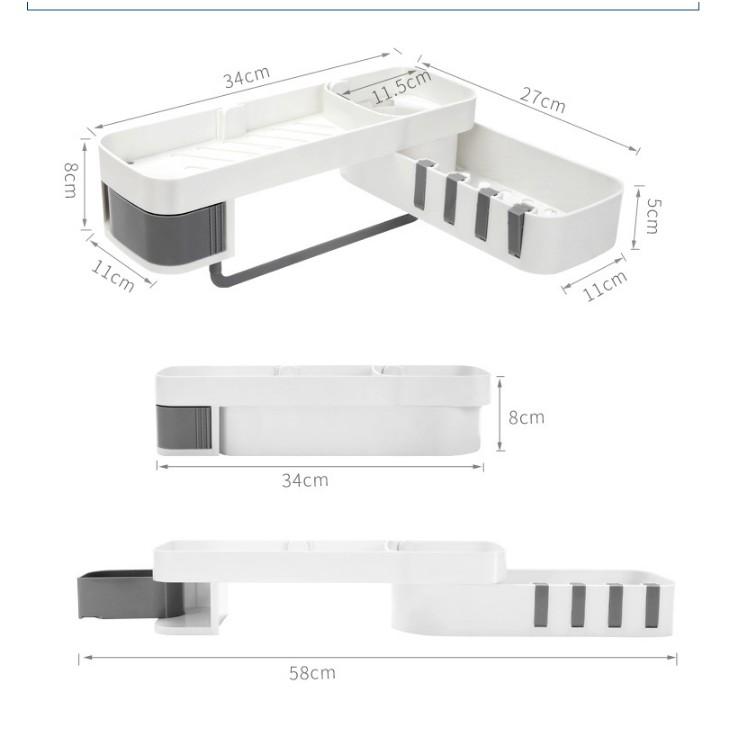 Kệ dán tường xoay đa chiều để đồ nhà tắm bền đẹp, kệ treo tường gấp gọn đựng đồ đa năng không cần khoan tường tiện dụng