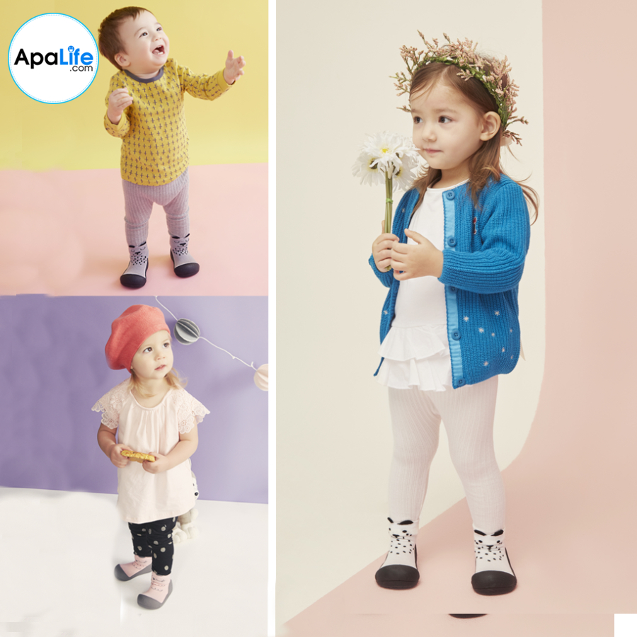 Attipas Cutie Pink AT001 - Giày tập đi cho bé trai /bé gái từ 3 - 24 tháng nhập Hàn Quốc: đế mềm, êm chân &amp; chống trượt