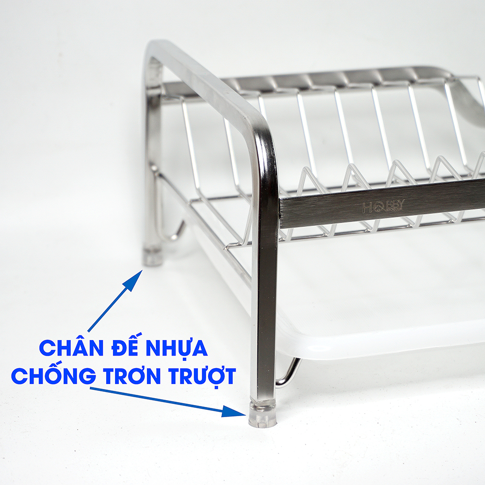 Kệ đựng chén đĩa Hobby KCD2 Inox 304 size lớn - không rỉ sét - kèm khay hứng nước