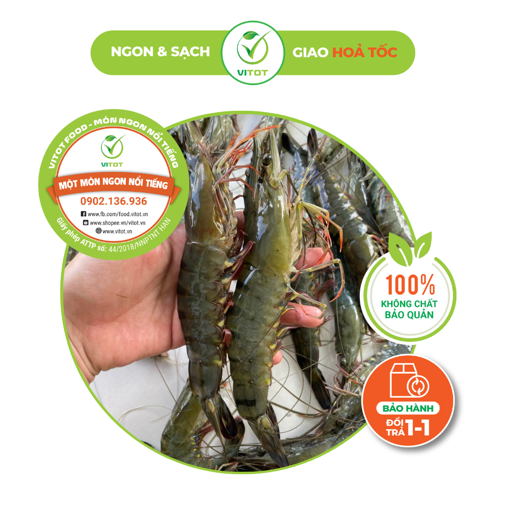 - Tôm Sú Tự Nhiên Vitot Size 28-30 Con, Tôm Tươi Sống, Chắc Ngọt Thịt Trọng Lượng 500gr