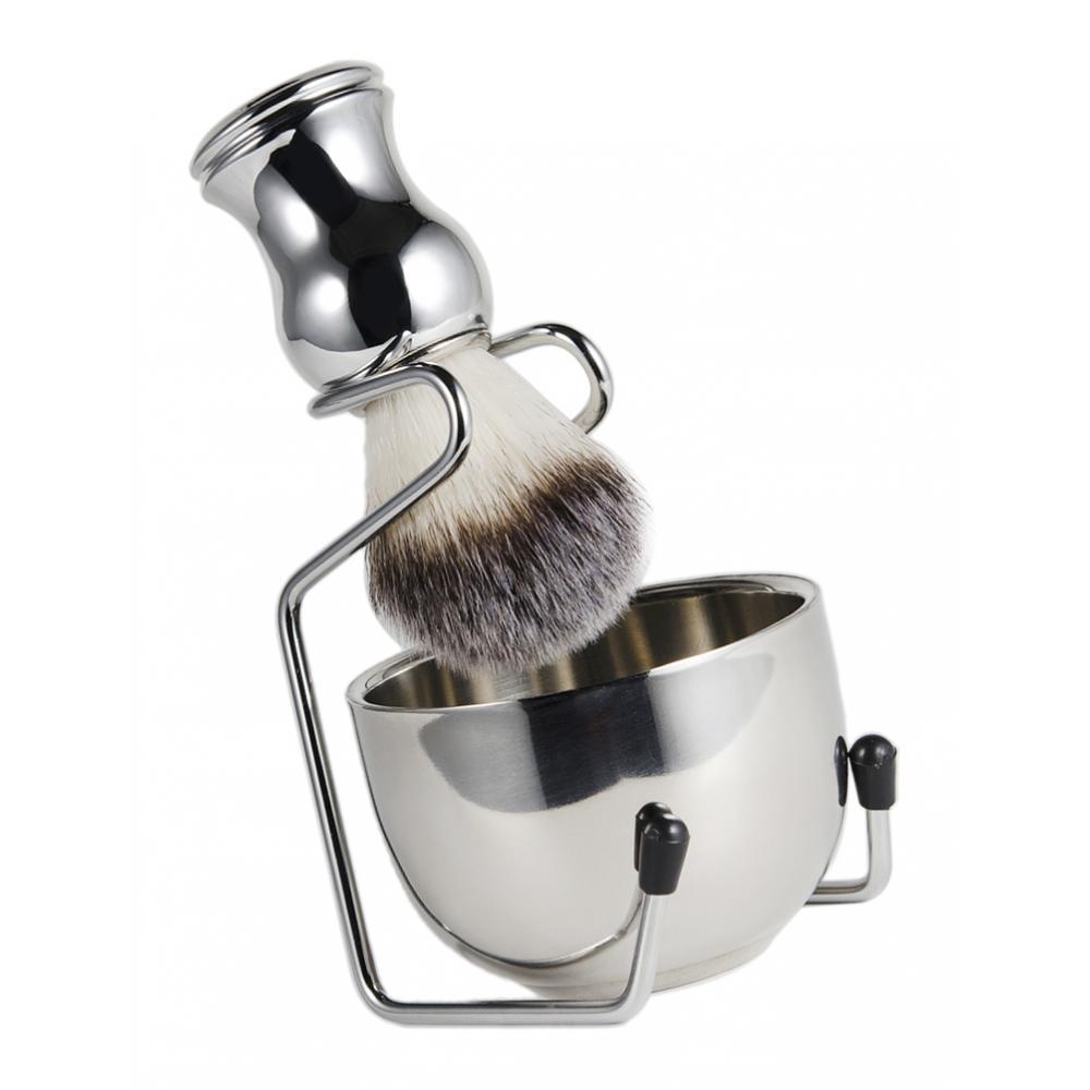 Stainless Steel Shaving Brush Set Brush Stand Holder Bowl Mug Kit